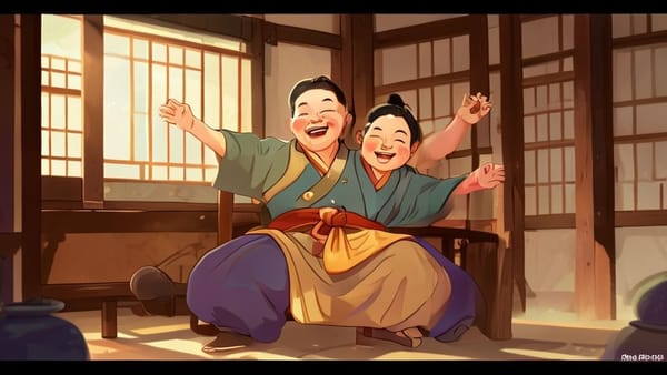 의자에 앉아 스트레칭하는 밝고 건강한 모습의 노비 캐릭터